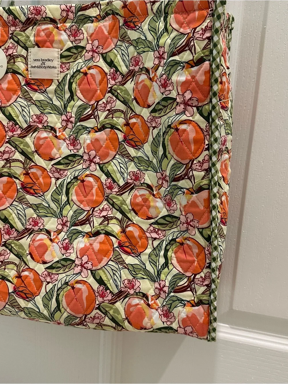 Vera Bradley Peach Floral Quilted Tote in Green and Coral